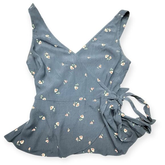 SOPHIE RUE for ANTHROPOLGIE Women’s Blue Floral Wrap Peplum Tank Top XS - Picture 1 of 5